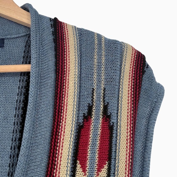 Ralph Lauren Chaps Southwestern Print Sleeveless Cardigan Duster Blue Medium - Picture 4 of 10